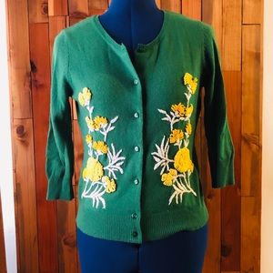 Anthropologie Emerald Embroidered Cardigan, S